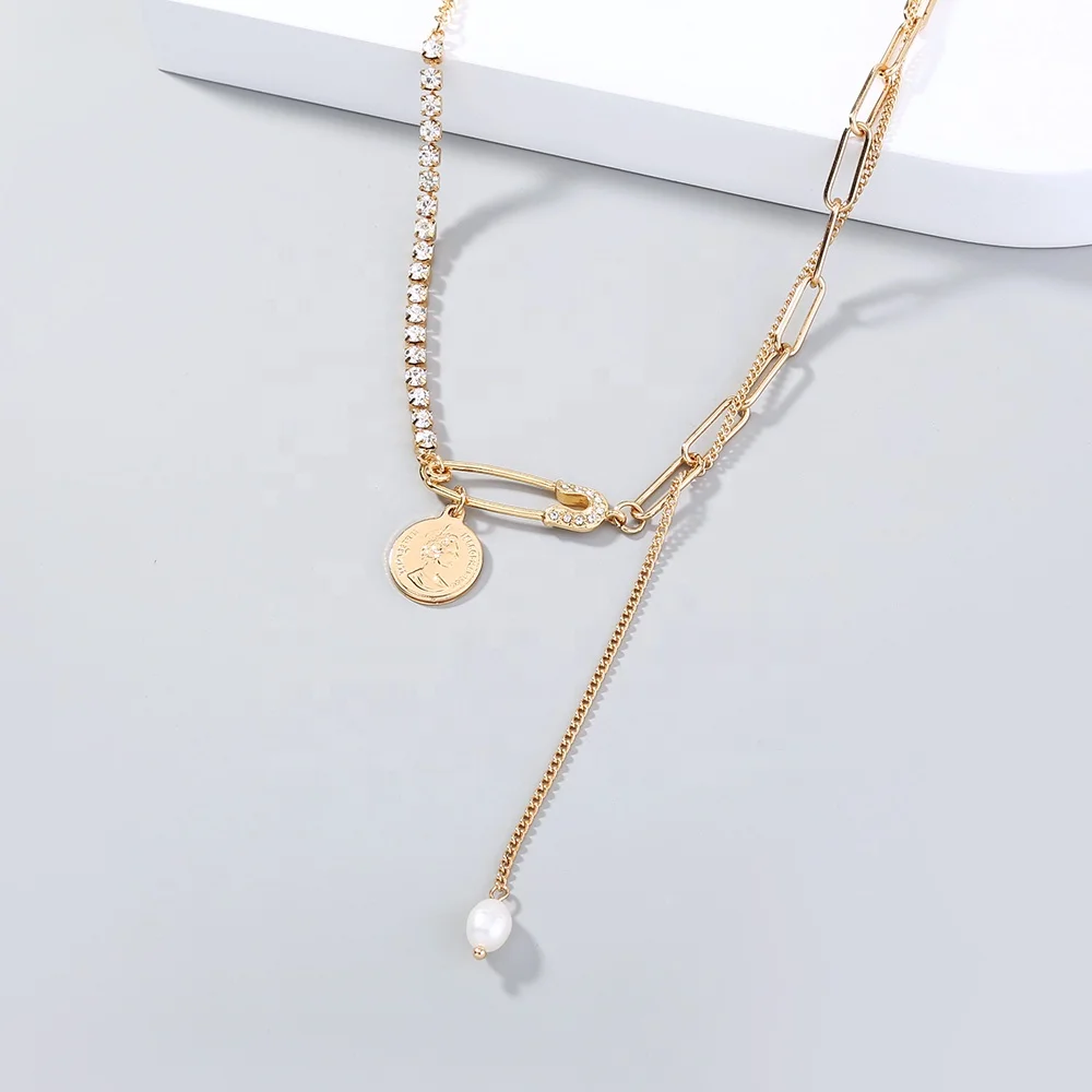 

Paper Clip Pin Portrait Pendants Necklace for Women Korean Fashion New design Neck Jewelry Charms Clavicle Chain Choker ornament, Golden