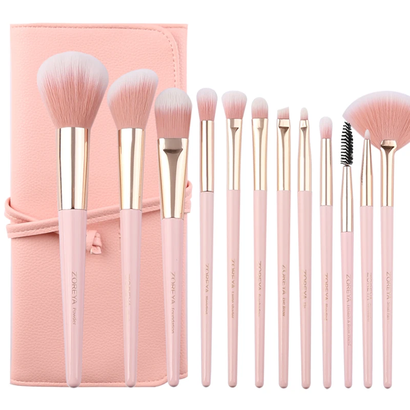 

ZOREYA Makeup Brushes for Beginners Complete Set of Brush Tools to Deliver Bags 12 Sets of Morandi Synthetic Hair Silver Bag, Picture color