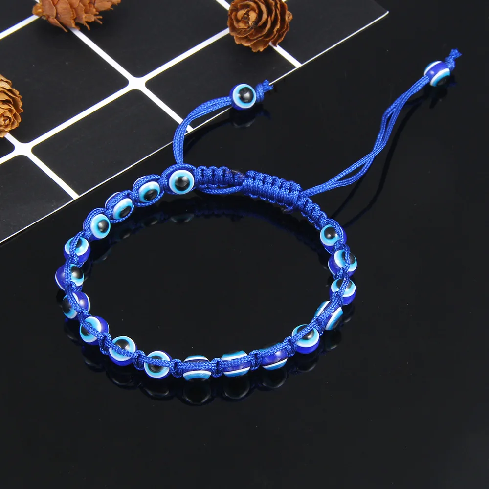 

2022 Women Jewelry Adjustable Rope Turkish Blue Bracelet Handmade Woven Braided Bead Evil Eyes Bracelets, As picture showed