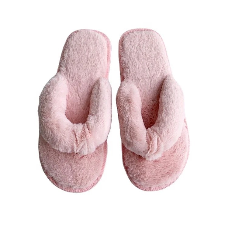 

Wholesale open toe soft fashion winter rubber faux fur comfy sole lady girls slides slippers for women fleece house flip flops, Plain