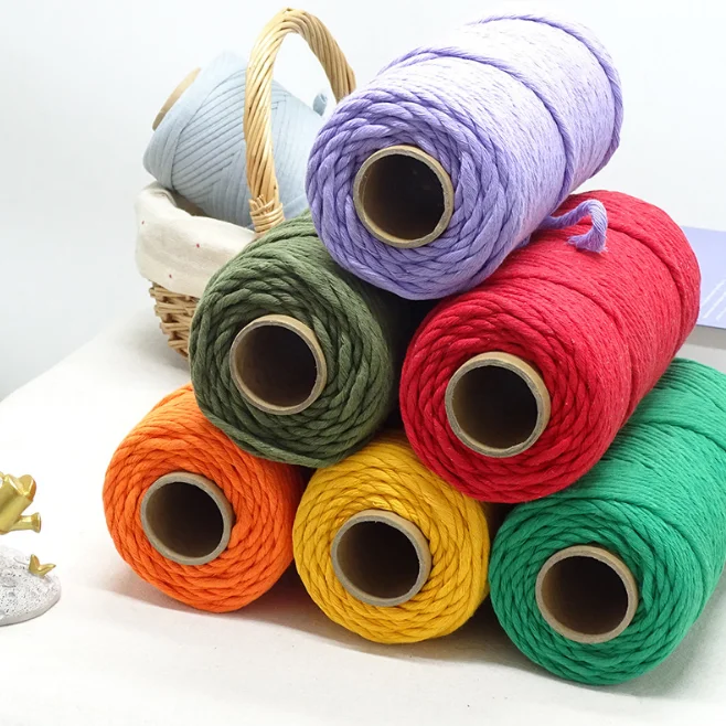 

Okay Wholesale single strand polyester cotton macrame cord twisted 3 mm,17 colors soft polyester macrame cord