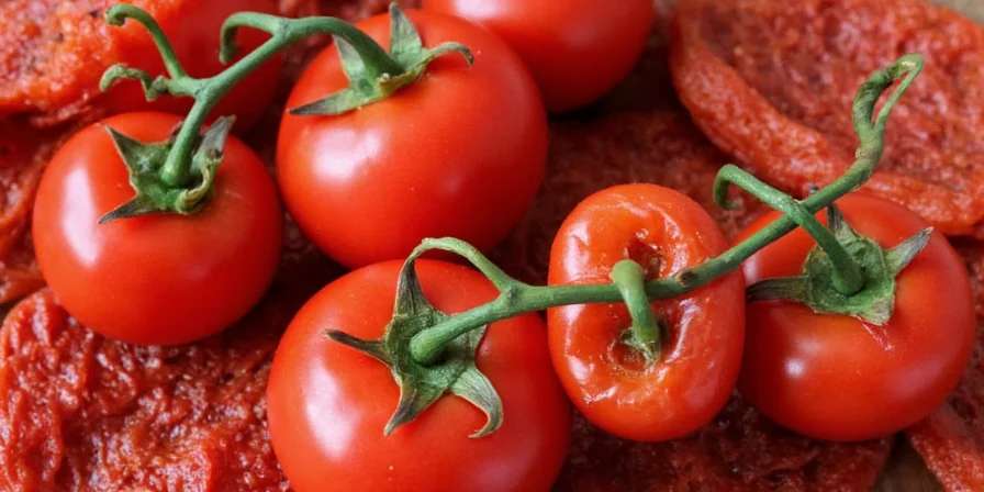 Comparison of fresh and dried tomatoes side by side