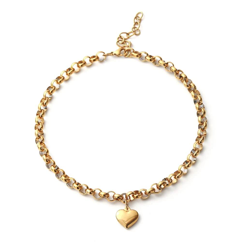 

Fashion Temperament Stainless Steel Peach Heart Anklet Simple O-Chain Heart-Shaped Jewelry Beach Anklet, Silver,gold