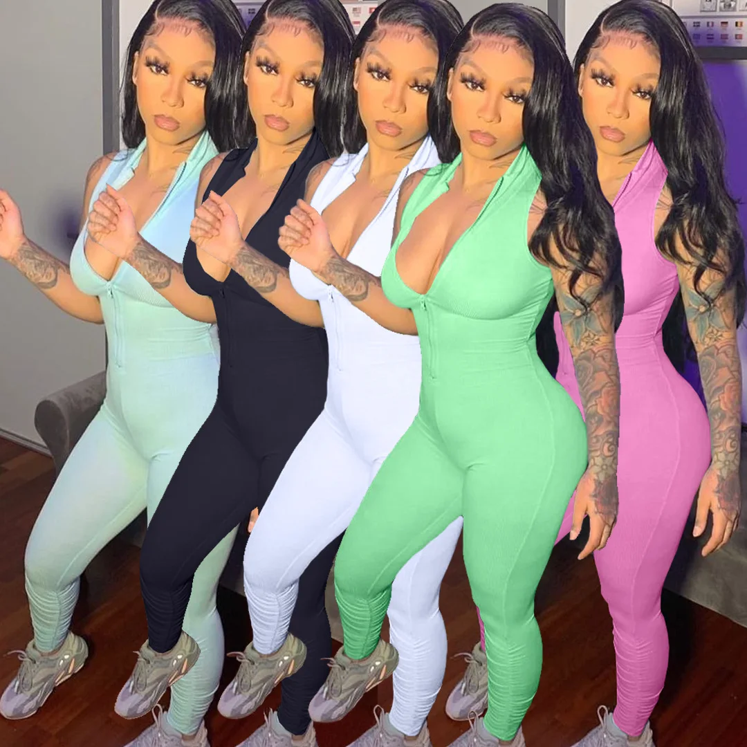 

2021 Summer rompers womens bodycon sleeveless jumpsuits skinny one piece jumpsuits
