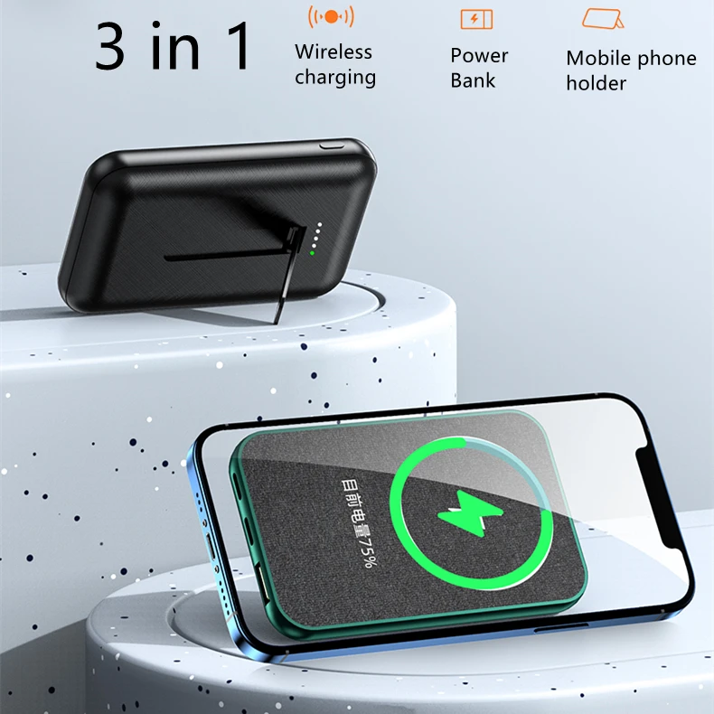 

Fast charging small mini portable 15W magnetic slim wireless charger power bank 5000mah for iphone 13 12 pro max, Black+green+blue