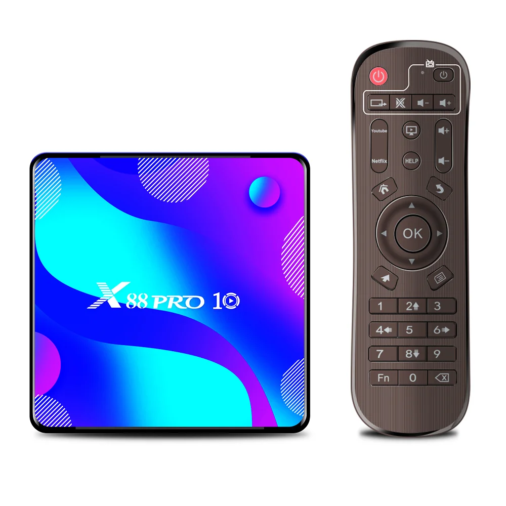

128G Android 10 Smart TV BOX 4K RK3318 2G/4G RAM 16G/32G/64G/128G ROM set top tv box factory price X88PRO10, Blue