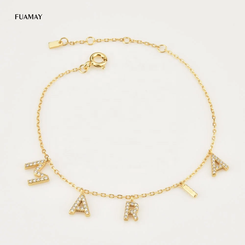 

FUAMAY 925 Sterling Silver Personalized Bracelets Custom Name Bracelet Pulseras Personalised, 18k gold plated /customized color