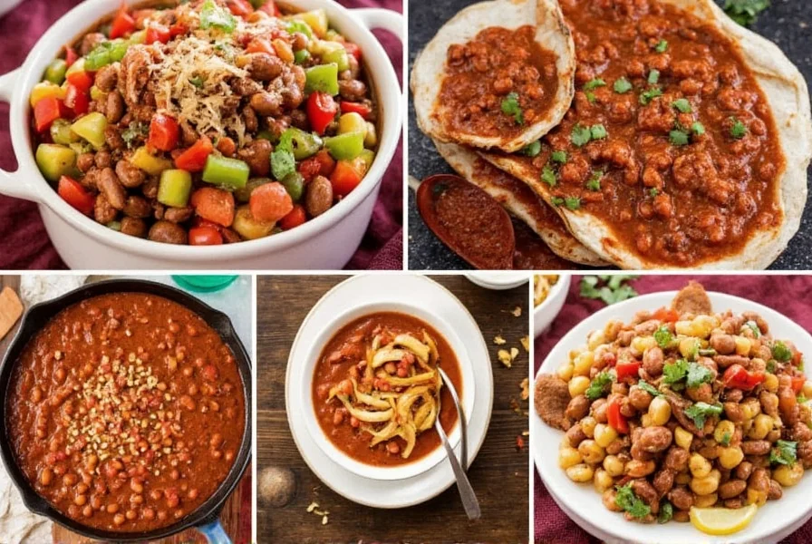 Various regional chili preparations from Texas to Cincinnati showing different styles