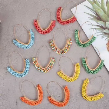 

2021 Bohemian Ethnic Style Colorful Beaded Circle Earrings Geometric Beads Tassel Drop Earrings for Women