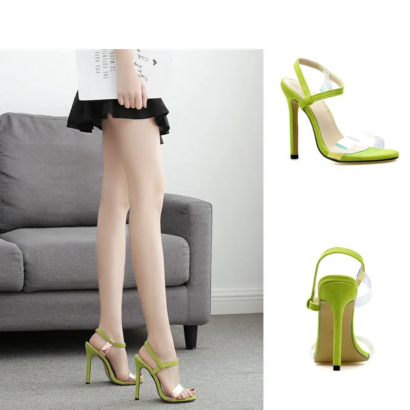 

DEleventh Shoes Woman New Design Shoes 2020 Sexy PVC Clear Peep-Toe Heels Summer Stiletto High Heels Model Show Sandals Green