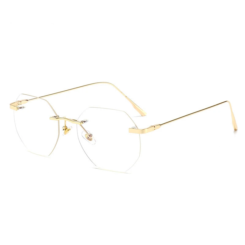 

Latest Model Retro Designer Metal Eyeglasses Frames Hexagonal Rimless Anti Blue Light Glasses