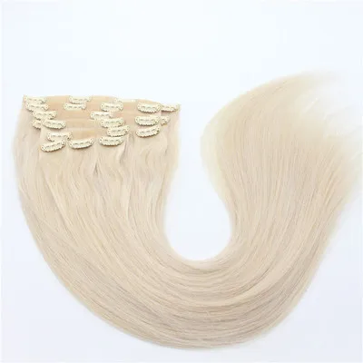 

The highest 12A grade wholesale virgin hair double drawn PU clip in 100% human hair extension For white halo hair extension remy, #613