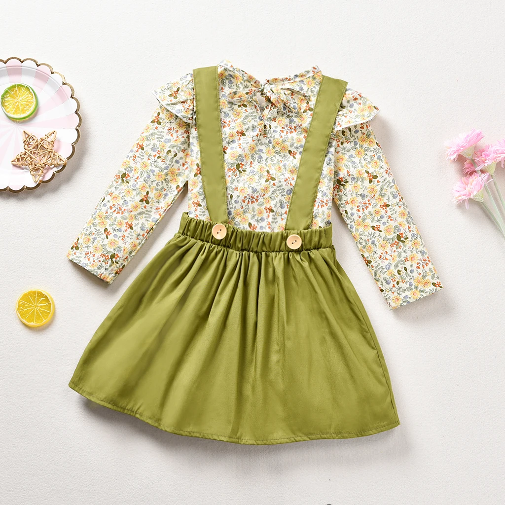 

2020 Summer Baby Dress Newborn Set Baby Girls Clothes Set Two - piece dress with long sleeves and suspends