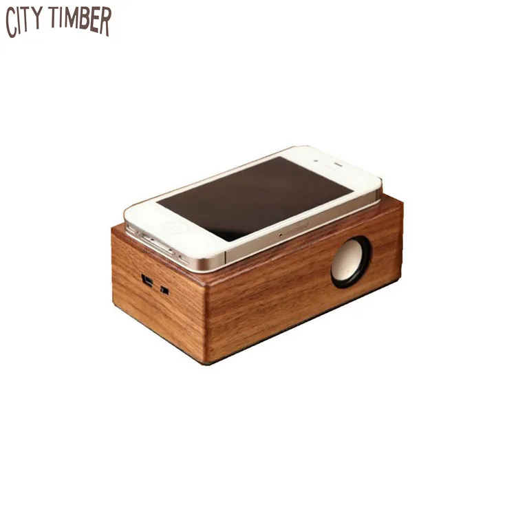 

promotion portable rectangular wood mini wireless induction loud speaker, Natural black walnut wood color