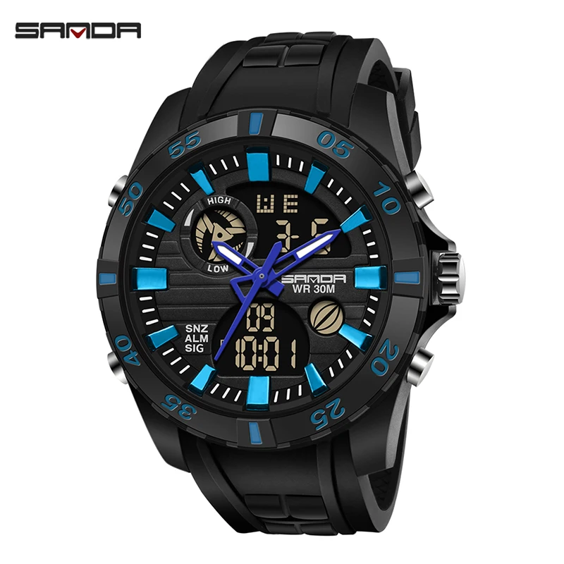 

Top Brand SANDA 791 Men Digital Sport Watch Rubber Strap Analog Digital Display Wristwatches, 6 color for you choose