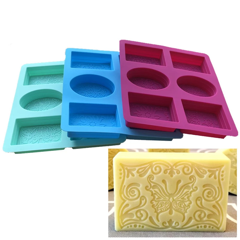 

Z0375 Wholesale selling DIY 6 - cavity new pattern square oval handmade silicone soap molds