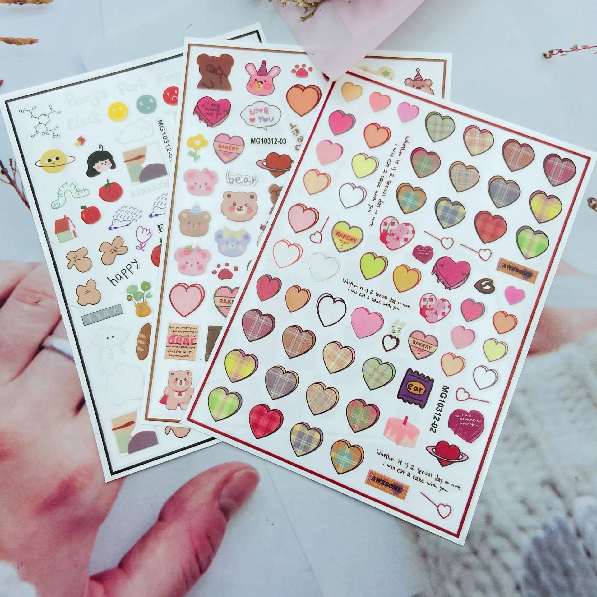 

MG Series Self-adhesive Nail Stickers&decals DIY 3D smiley heart cartoon nail art sticker for nail art decoration factory supply, As picture show