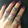 Vintage Antique alloy cut-out ivory elephant palm crown diamond-encrusted ring set women ring 10PCS/set