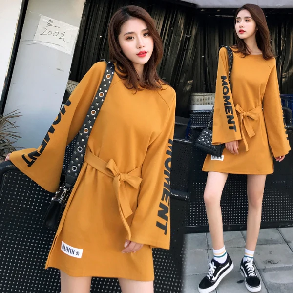 

2020 new autumn dress women's long-sleeved Korean casual loose fashion temperament long plus size dress