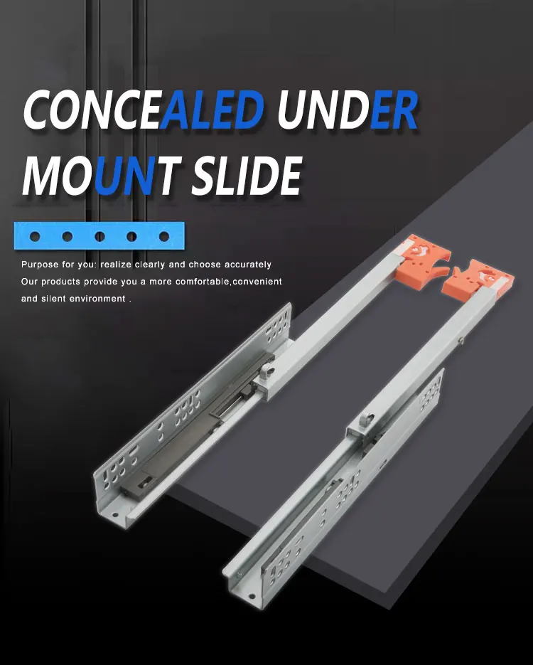 Runner Rail Soft Closing Drawer 2 Fold Conceal Undermount