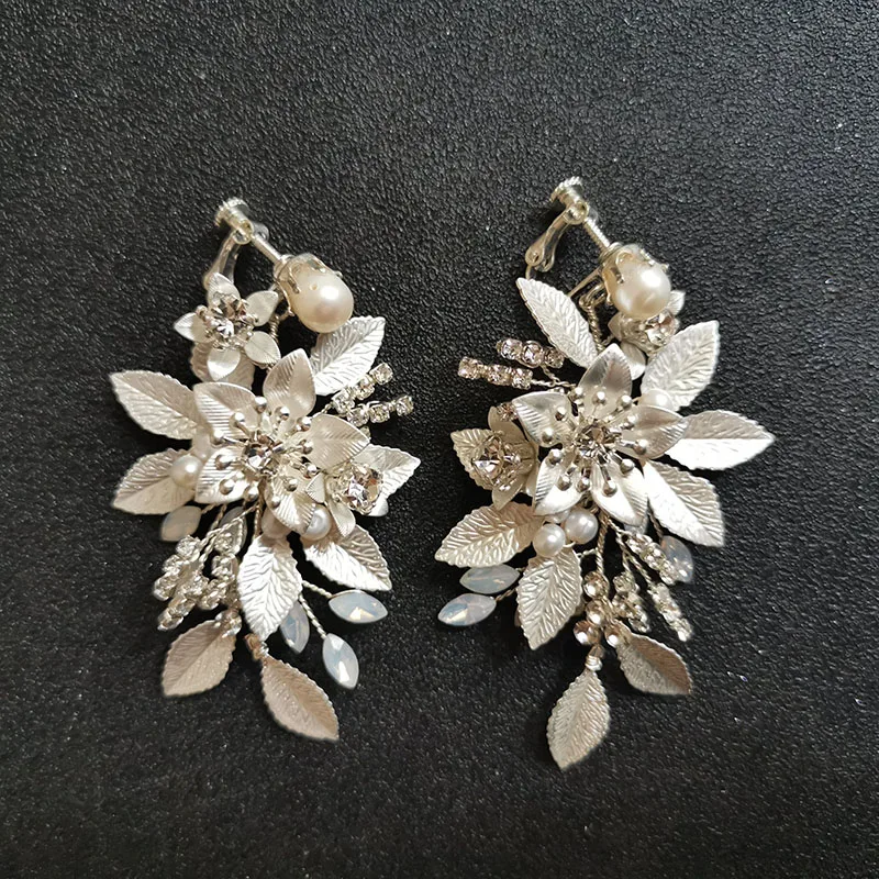 

SLBRIDAL Handmade Rhinestones Crystal Freshwater Pearls Alloy Flower Bridal Dangle Earring Wedding Earring Fashion Women Jewelry