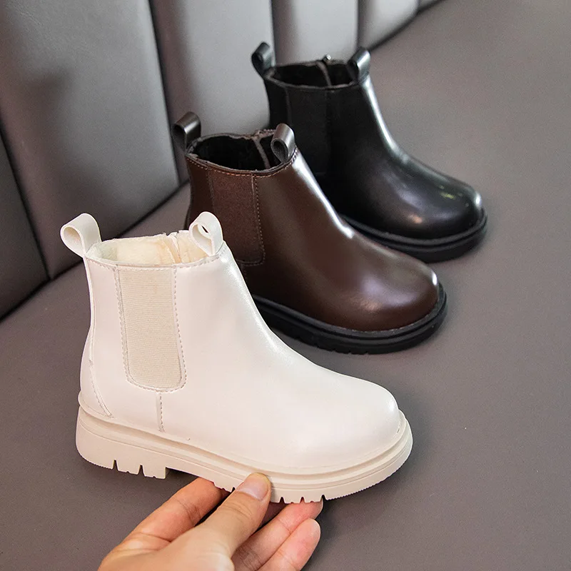 

Fashion Girls' Mid Tube Round Head Martin Boots New Anti Slip children's Solid Color Shoes Kids Warm Short Snow Boots