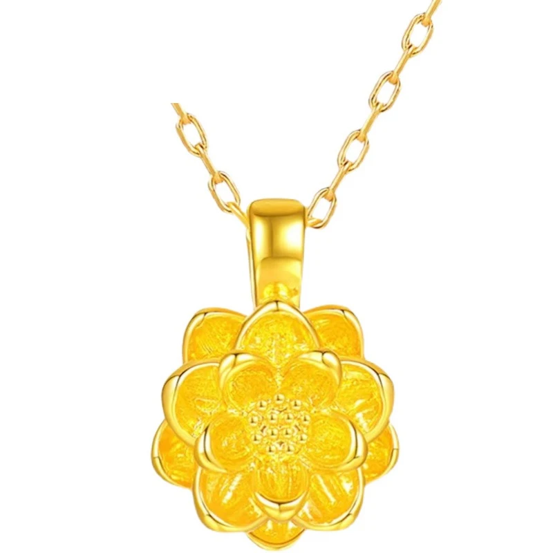 

Certified 999 Pure Gold Lotus Pendant Women's Necklace 3D Hard Bodhi Safe