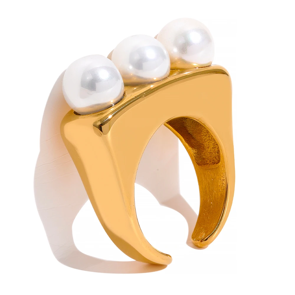 

JINYOU 195 Shell Pearl Stainless Steel Opening Ring Tarnish Free Texture Exquisite Delicate Finger Charm Fashion Gold Jewelry