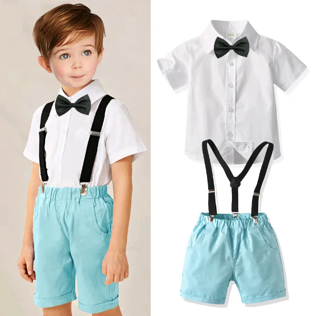 

Gentleman Outfits Short Sleeve T-Shirt Bib Pants Bow Tie Baby Boy Party Clothes 3 To 5 Years