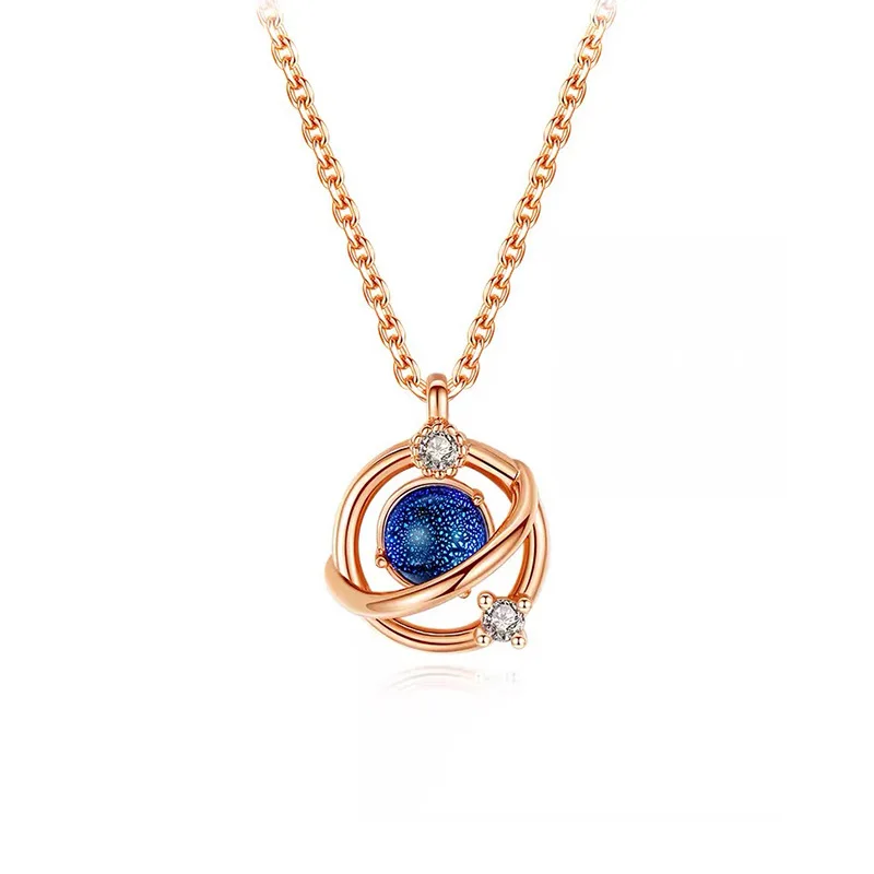 

New style universe Star blue glaze crystal clavicle Chain Korean 925 sterling silver gold plated pendant necklace jewelry, Rose gold /platinum