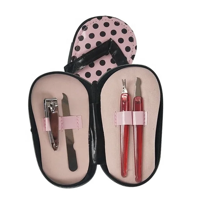 

BEAU FLY New Design 4pcs Nail Supplies Pink Polka Flip Flop Manicure Fancy Design Kids Pedicure Set, As pictures
