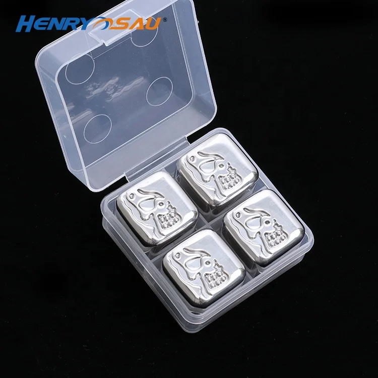 

wholesale 4set Whiskey Stone Reusable Stainless Steel Ice Cube Metal Chill Rocks for Drinks, Sliver, gold