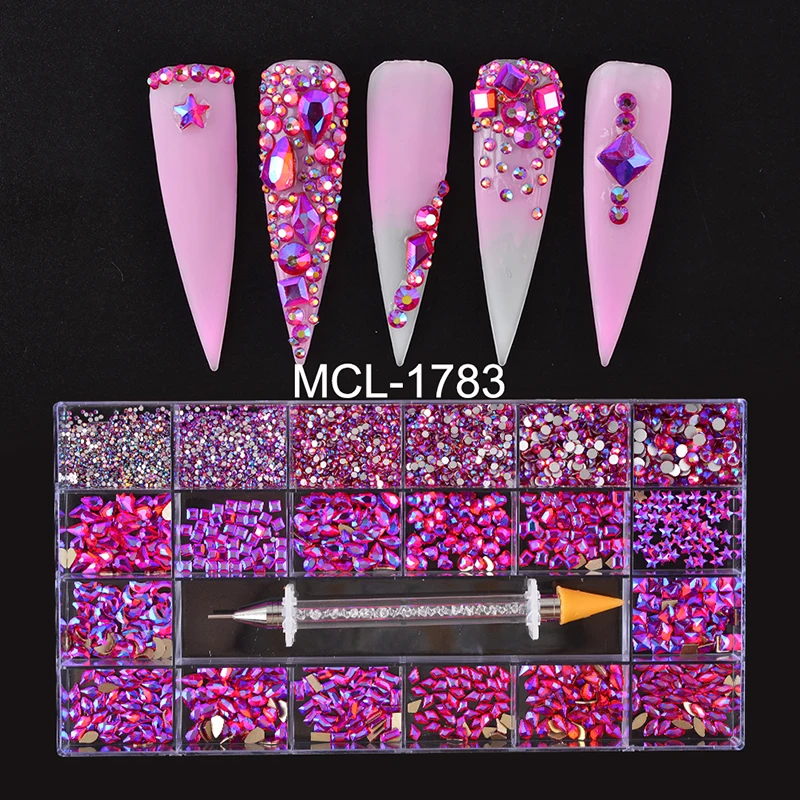 

Nail Supplies Rhinestones Nail Crystal 3D Stones for Nail Design in Box with dotting pen