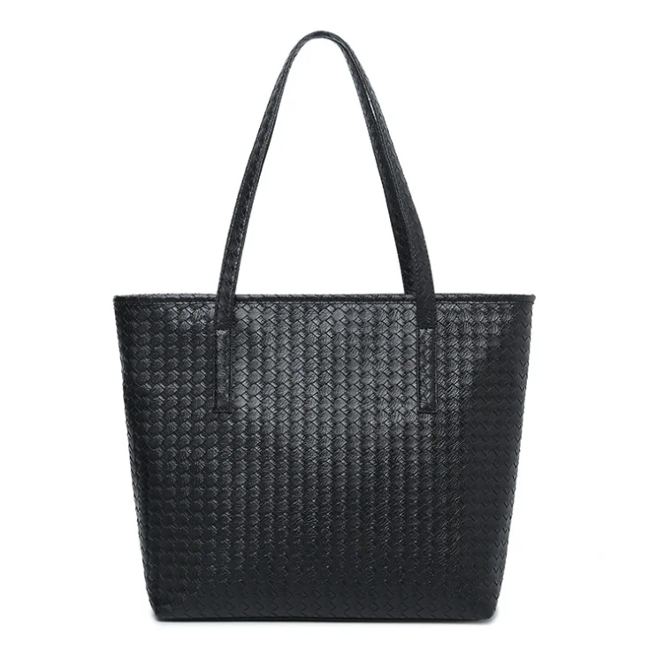 

Wholesale Cheapest Soft Woven Leather Bag Black Tote Bag Foldable Tote Bag Custom, 3 colors