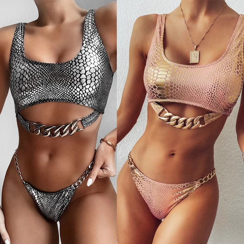 

2021 New Design Two Piece Lady Sexy Snake Skin Fabric Women's Bikini Set Swimsuit