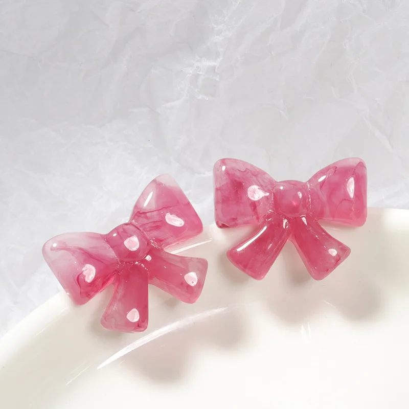 

Earrings For Women Korean Jewerly Chunky Acrylic Bowknot Sweet Temperament Resin Personality Earring, Pink
