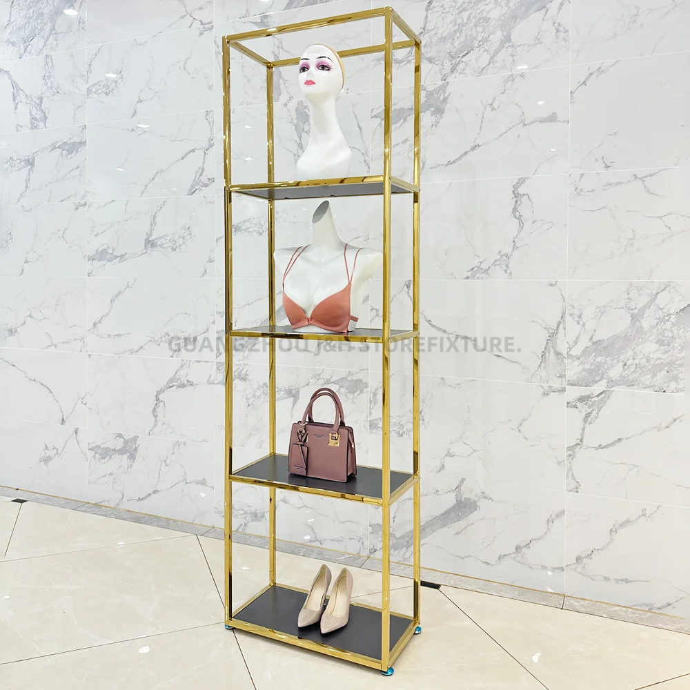 

cosmetic store 4 layers product display shelves bags shoes shiny gold display stand shoes boutique rack shelf shop