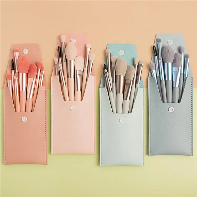 

8 Pcs Mini Pink Cosmetic private label Travel Make up Brush Set, Pink,light pink,blue,grey,customized