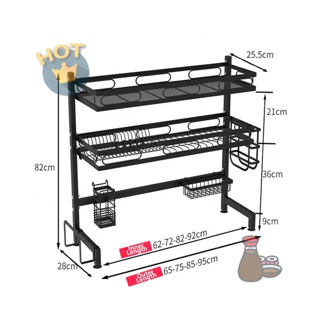 

1 tier 2 tiers 52cm 72cm 92cm countertop organizer kichen rack dish sink side dish rack over the sink dish drying rack