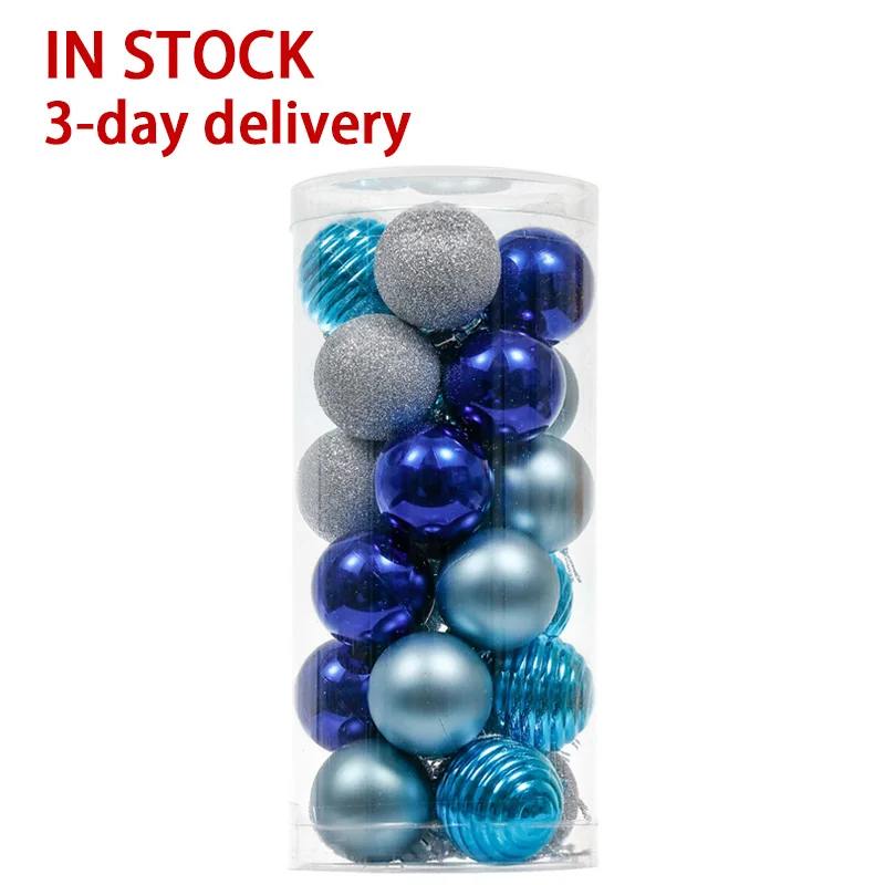 

EAGLEGIFTS 2021 New Design  24pcs Glossy Dark Blue and Silver Christmas Tree Decorative Balls in Tube, Blue & silver