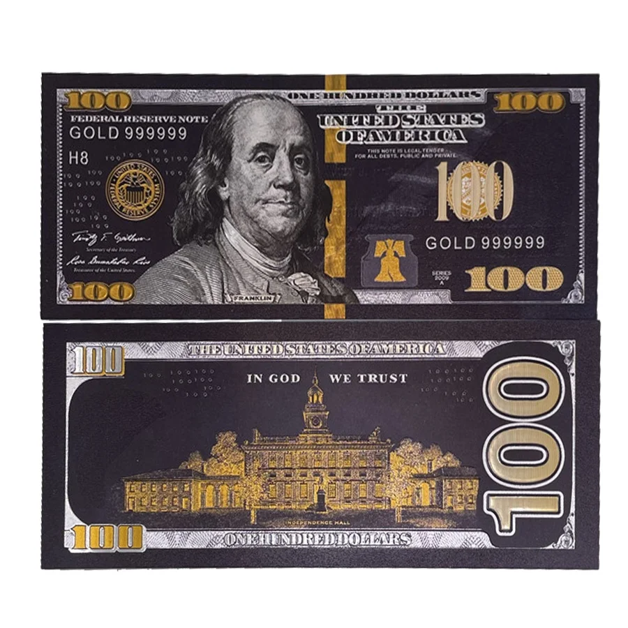 

Free shipping Black gold plastic banknote 100 US dollar silver black customized Bills Big order was acceptable