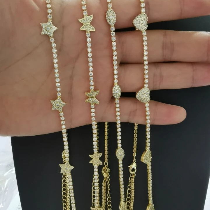 

Wholesale Bling iced out tennis chain gold plated cz diamond butterfly necklace