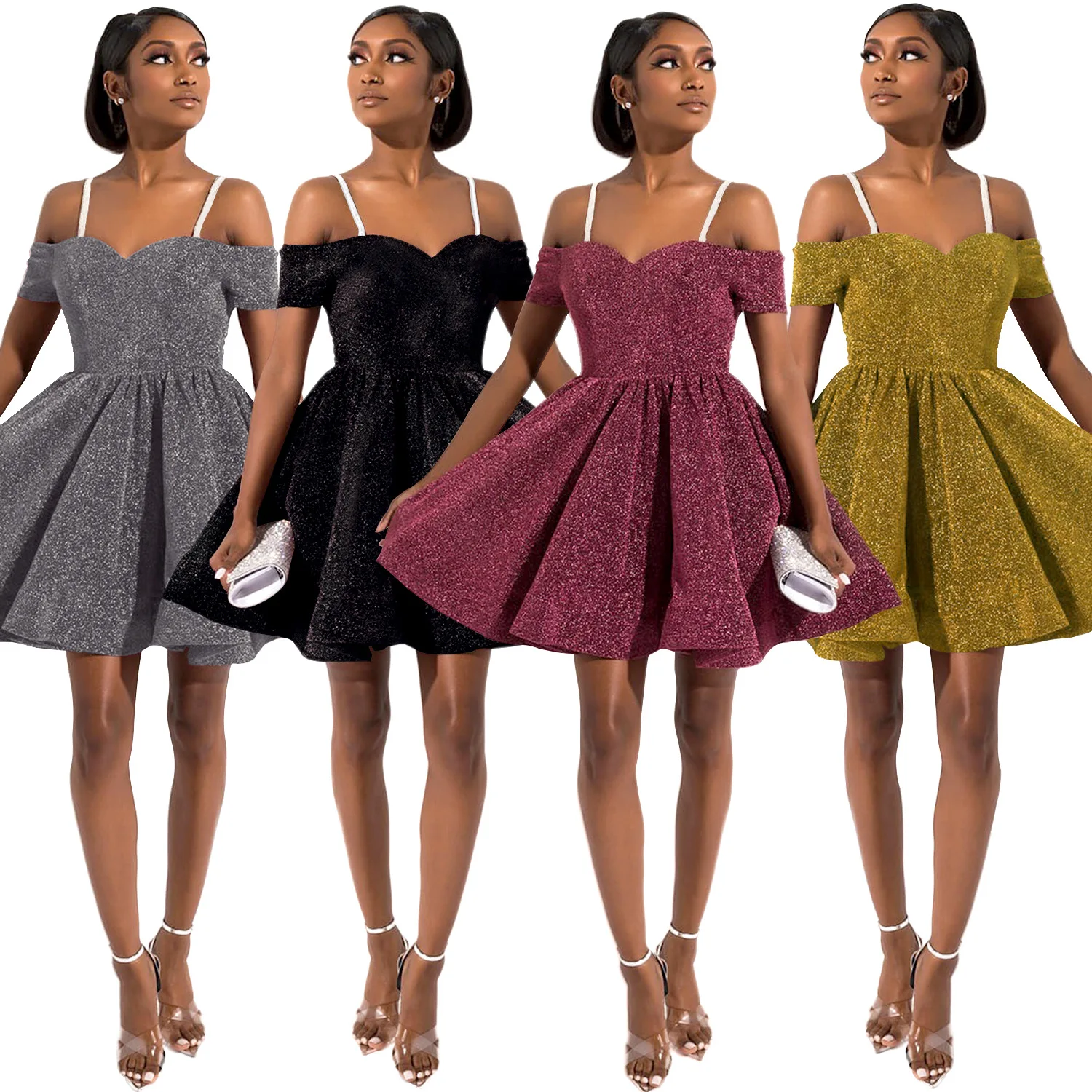 

New products hot selling women's suspenders evening party night club dress women sexy off-shoulder midi dress