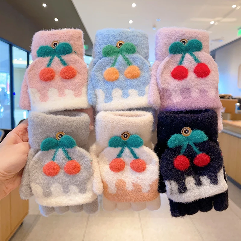 

Sayoung Winter Children All Wrapped And Half Packed Hand Cherry Knitted Warm Gloves For Boys Girls Kids