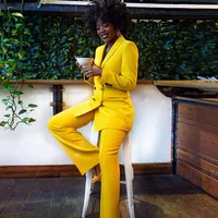 

Office lady working suits Custom made blazer women yellow Triple Breasted ladies business suit