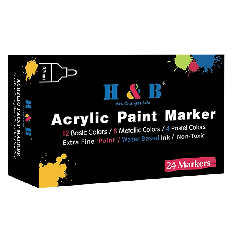 
24 color acrylic paint marker pen set for rock painting  (1600127403143)