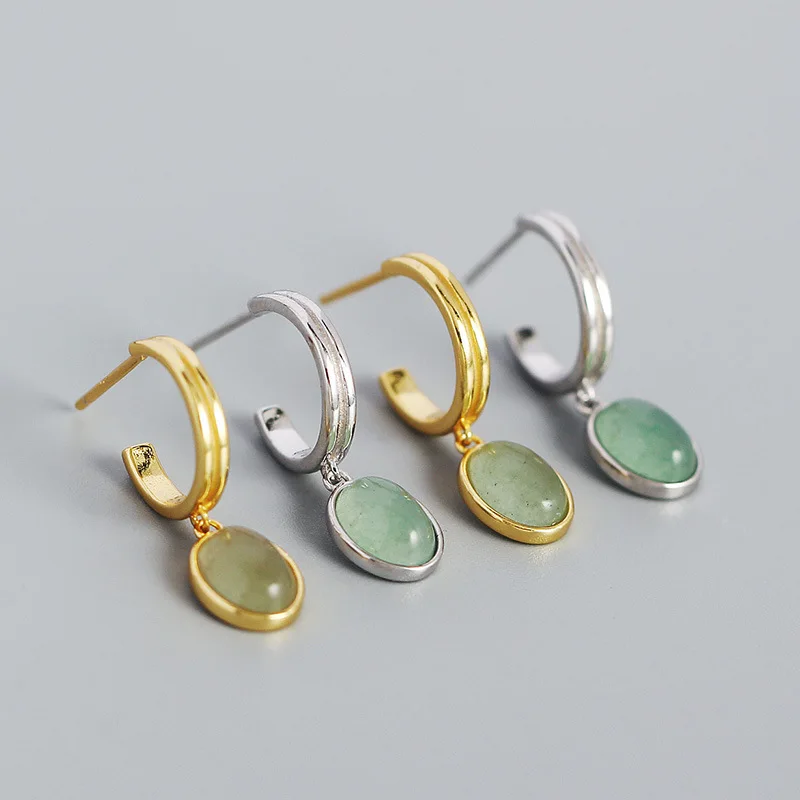 

2022 NEW INS Best Selling 925 Sterling Silver Green Aventurine Retro Stud Earring for women, As piicture