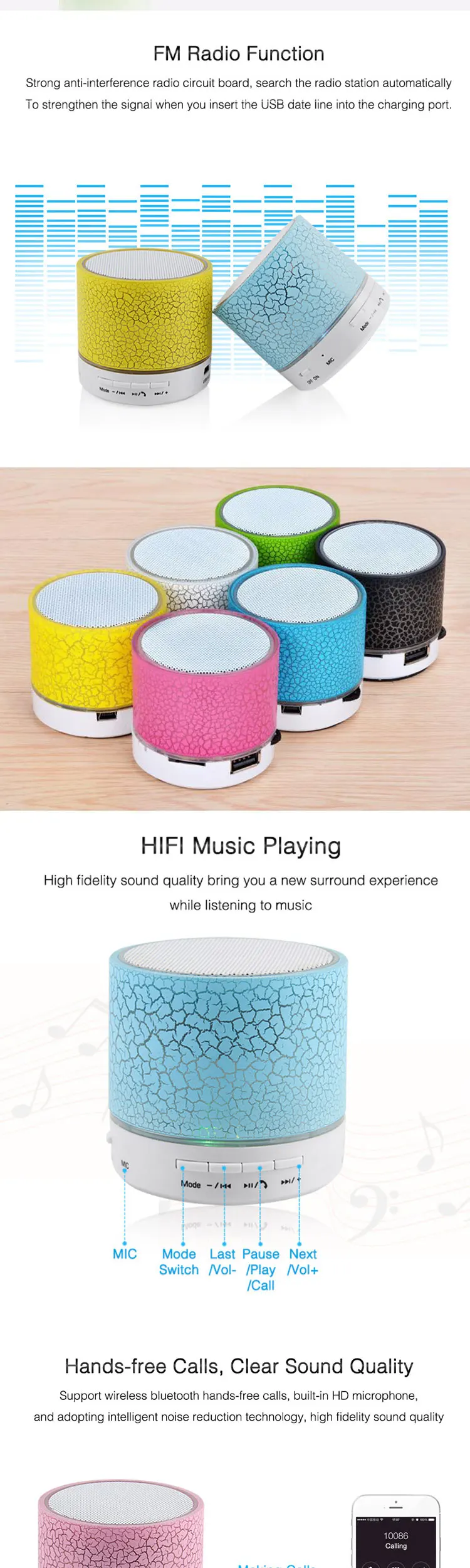 LED Light With TF USB Handsfree Bass BT Wireless Sound Box Portable Outdoor Mini Speaker - ANKUX.COM