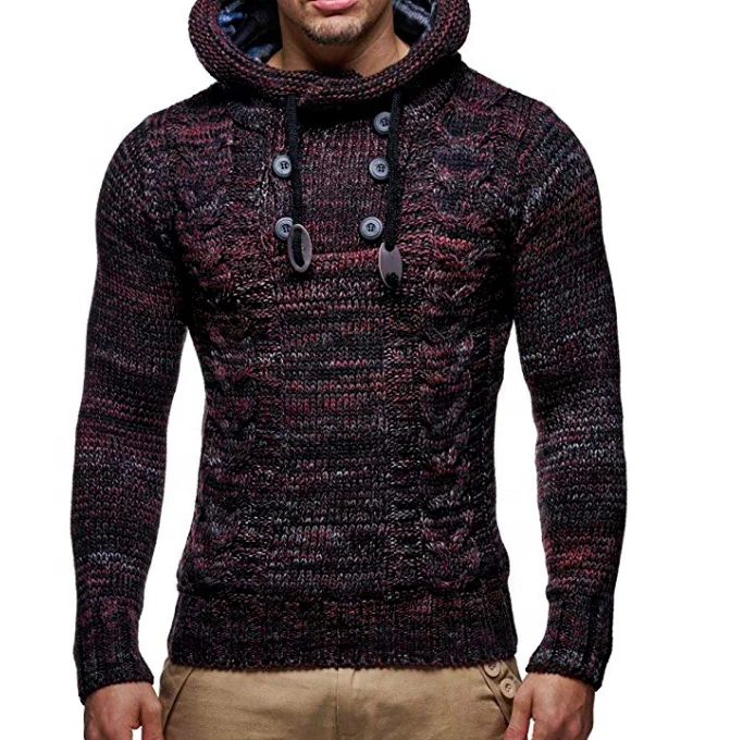 

Men's Knit Hoodie Pullover Casual Long Sleeve Turtleneck Sweater