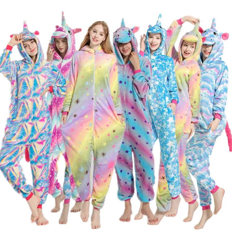 

Women's Animal Unicorn Pajamas Fleece Flannel Sleepwear Adult Unicorn Custom Funny Sleeepwear Pijamas, Picture shows